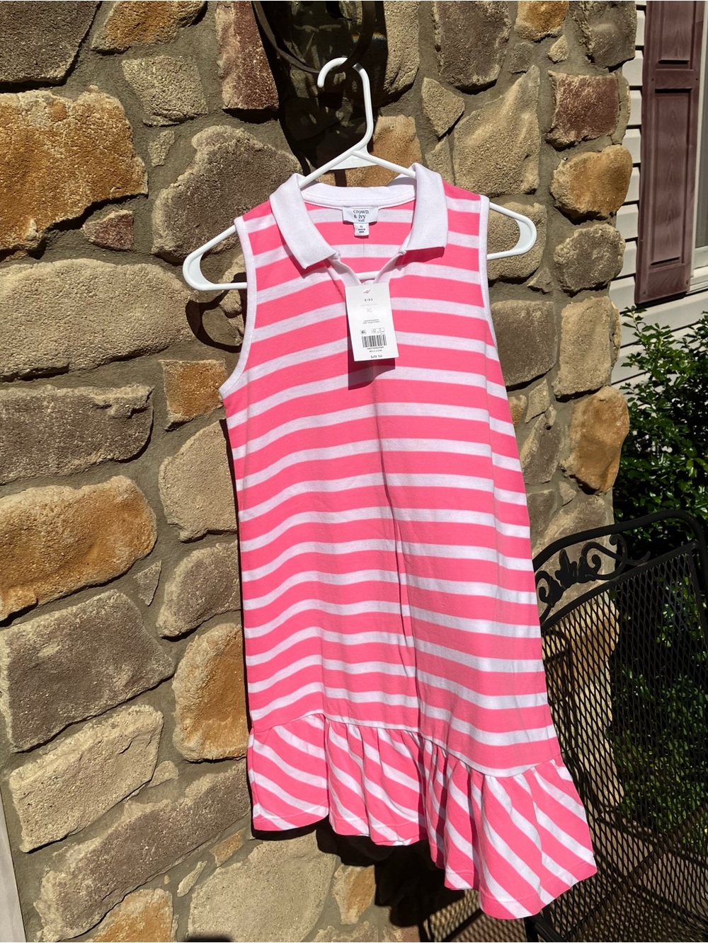crown & ivy Pink and White Striped Sleeveless Polo Ruffle Dress